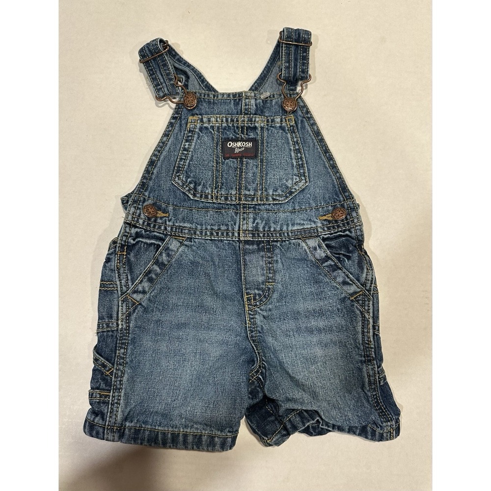 OshKosh B'Gosh Denim Bib Overalls Shorts Size 12 Months Snaps 100% Cotton